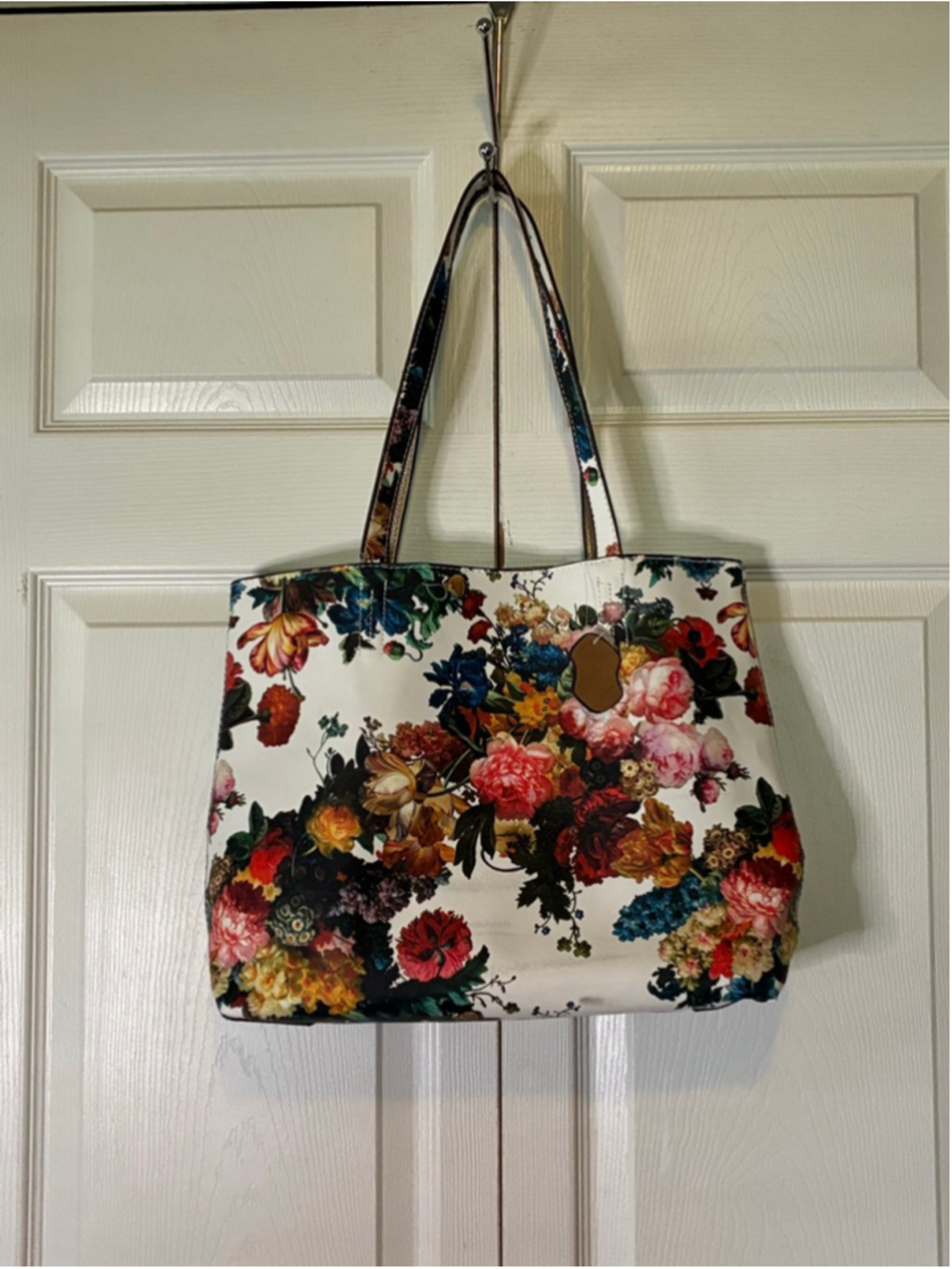 Women's Unbranded Floral Print Tote Bag One Size White Multi-color - Picture 2 of 4